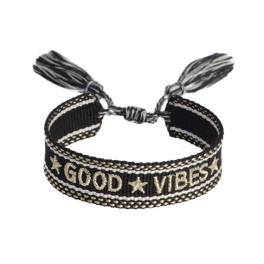Woven Friendship Bracelet «Good Vibes» Black