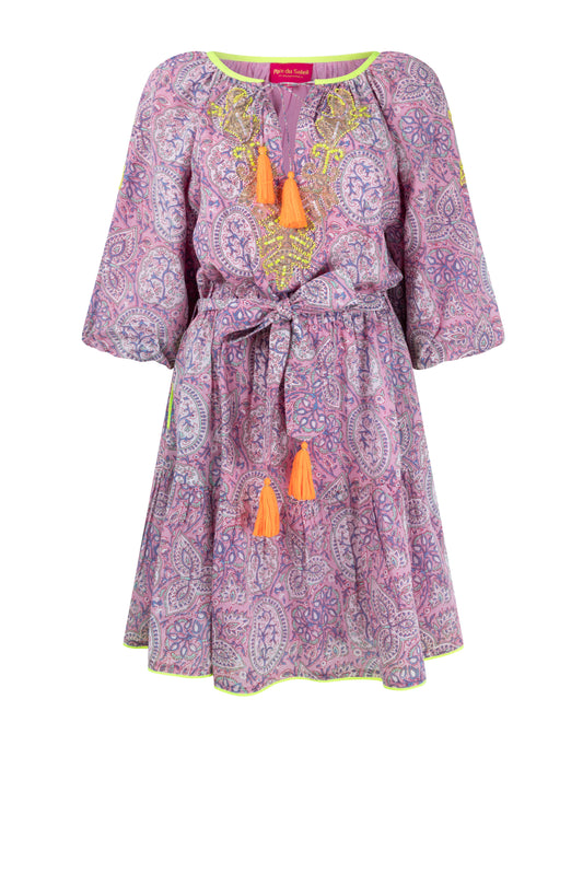 Place du Soleil - Paisley Purple Short Dress