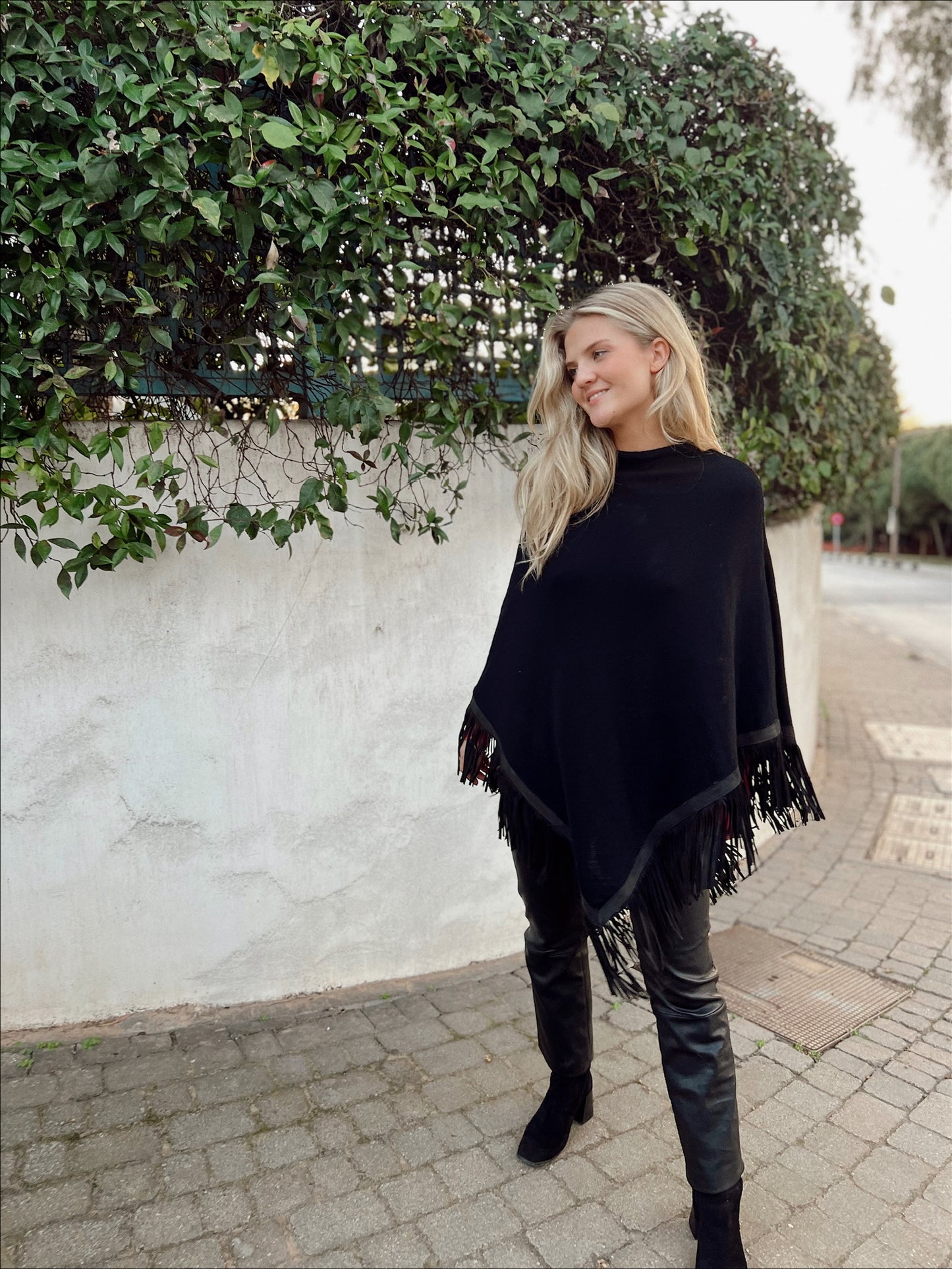 Clara Poncho w/leather fringe