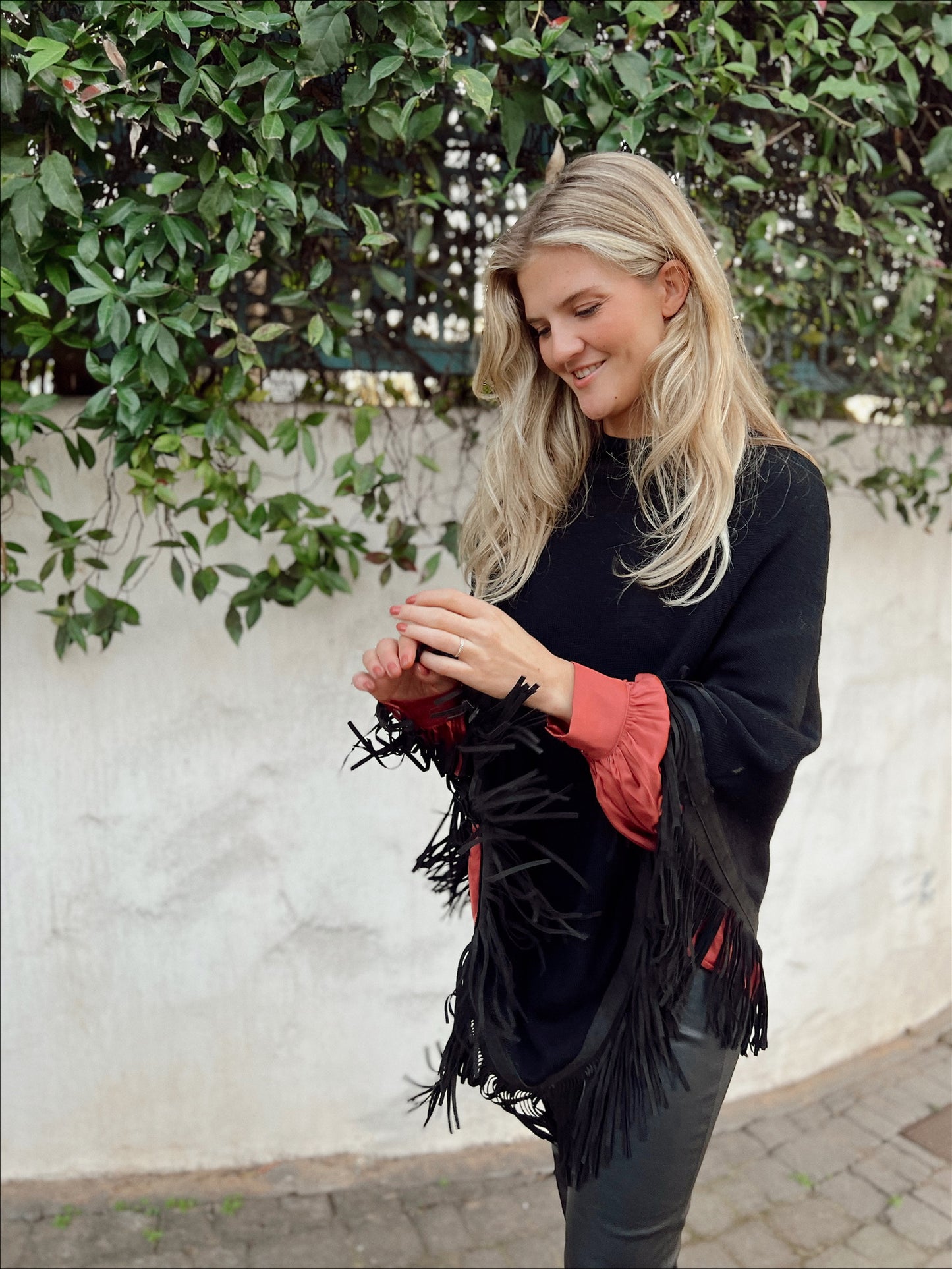 Clara Poncho w/leather fringe