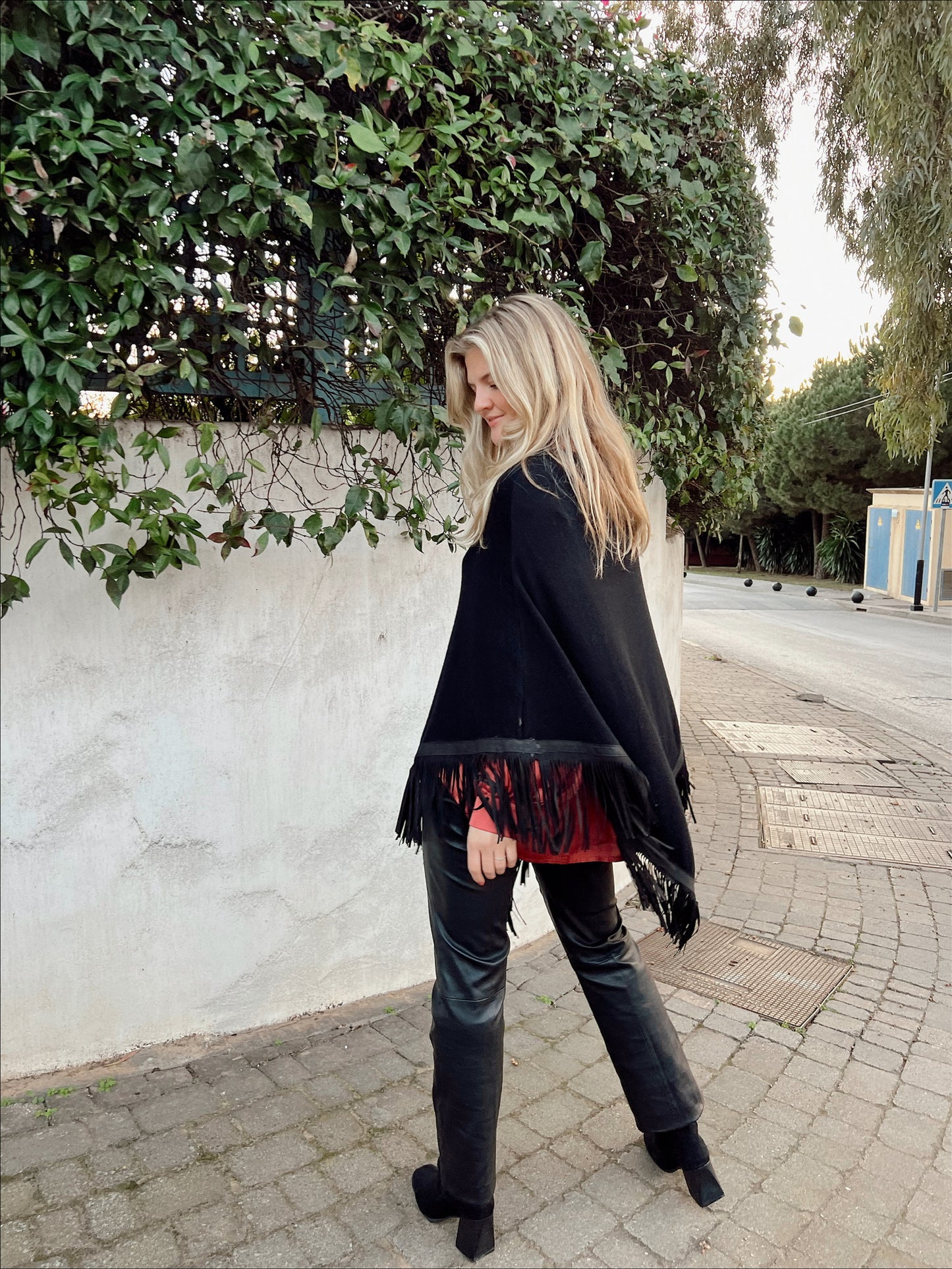 Clara Poncho w/leather fringe