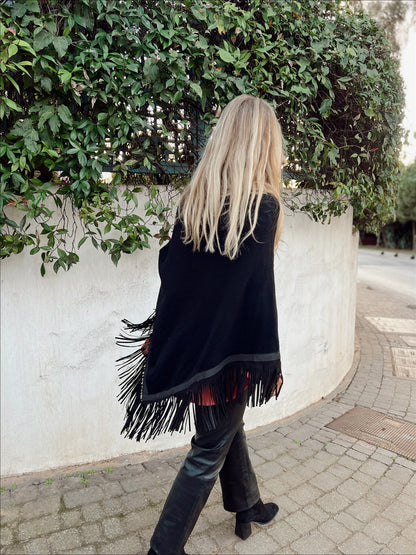 Clara Poncho w/leather fringe