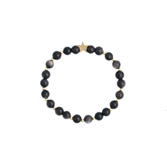 Stone Bead Bracelet 6 mm w/gold beads Antracite